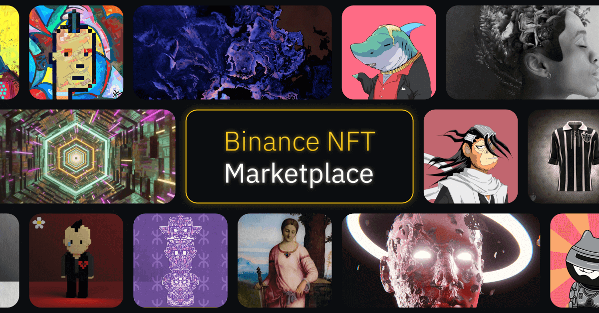 A number of NFT's with the text displaying "Binanc NFT Marketplace"